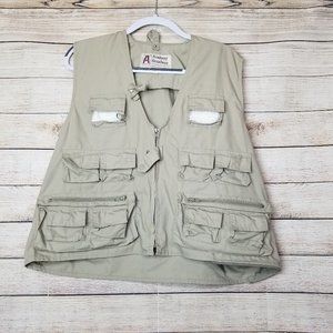 Vtg FLY FISHING VEST LARGE Academy Broadway Tactical Outdoor Vest Brown